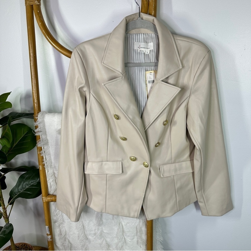 NWT Anthropologie Faux Leather Cream Blazer AS IS sz XL